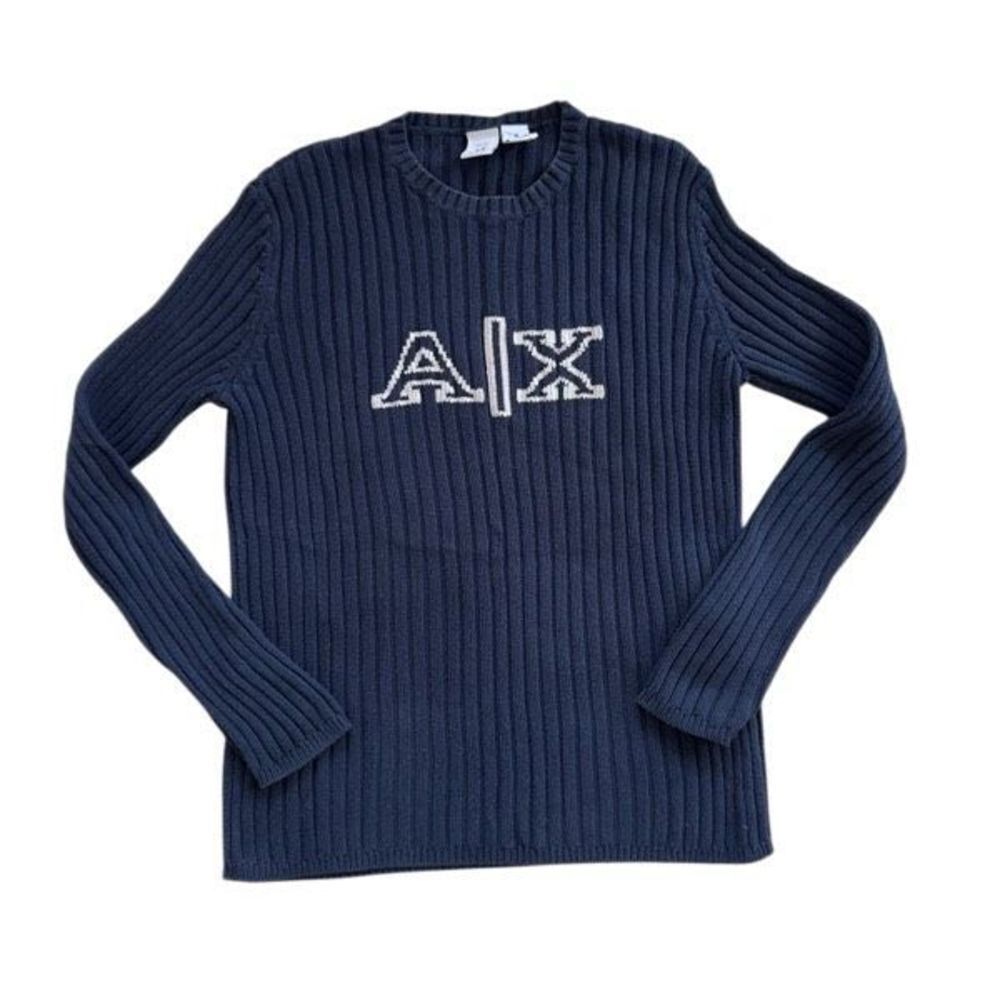 Vintage 00’s Armani Exchange navy blue cotton knit loose sweater sz M